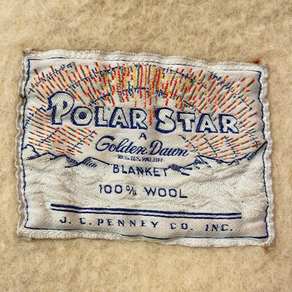 Vintage 60s JC Penny Polar Star Golden Dawn 100% Wool Striped Blanket Full Throw
